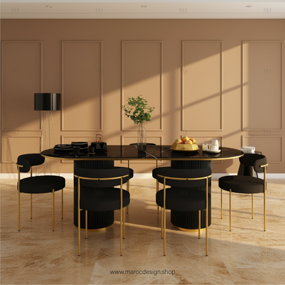 Table à manger DIABLO 6 places PRESTIGIA – ensemble convivial dressé, Maroc Design Casablanca