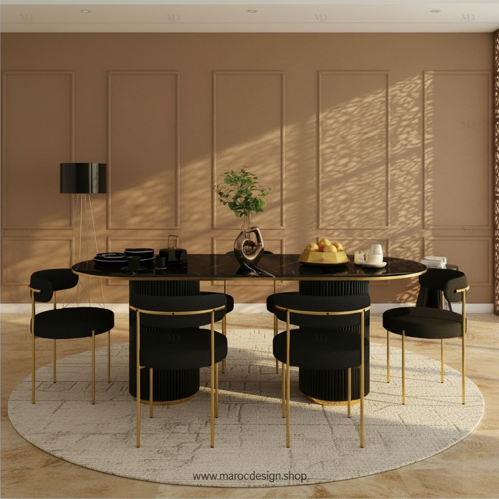 Table à manger DIABLO 6 places PRESTIGIA – vue de profil, Maroc Design Casablanca