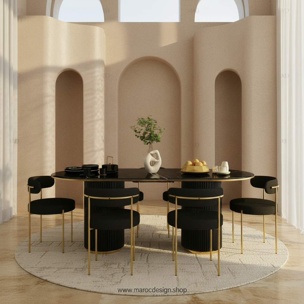 Table à manger DIABLO 6 places PRESTIGIA – vue d'ambiance, intérieur contemporain, Maroc Design Casablanca