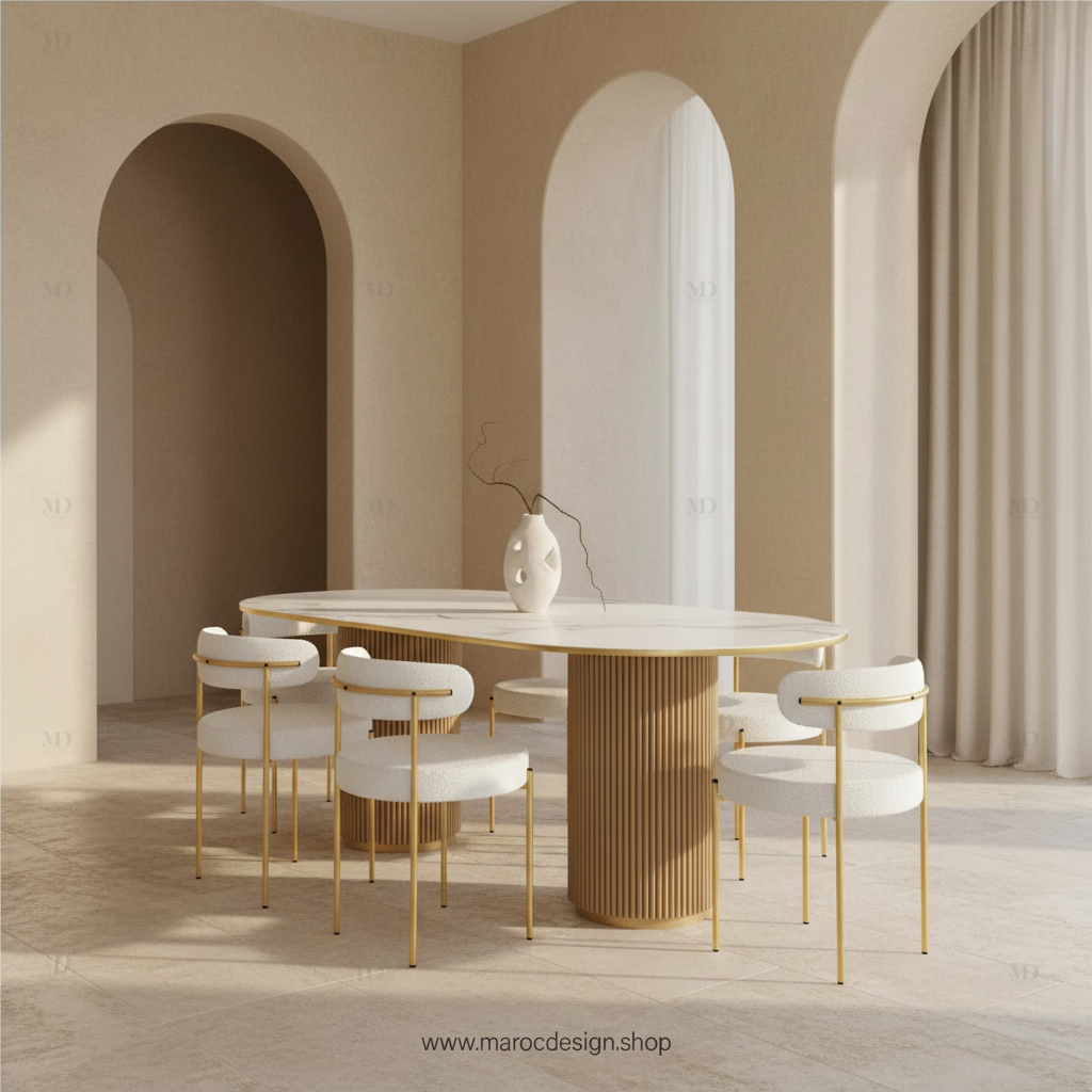Table à manger ESTEL 6 places PRESTIGIA – vue d'ambiance, intérieur contemporain, Maroc Design Casablanca
