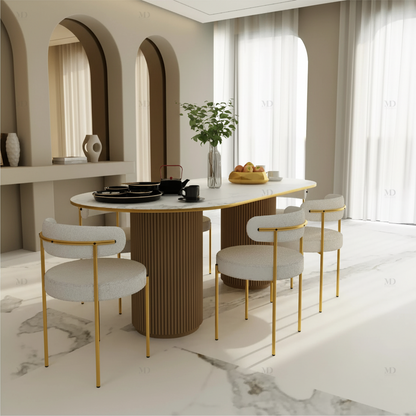 Table à manger ESTEL 6 places PRESTIGIA – détail du plateau et de la finition, Maroc Design Casablanca