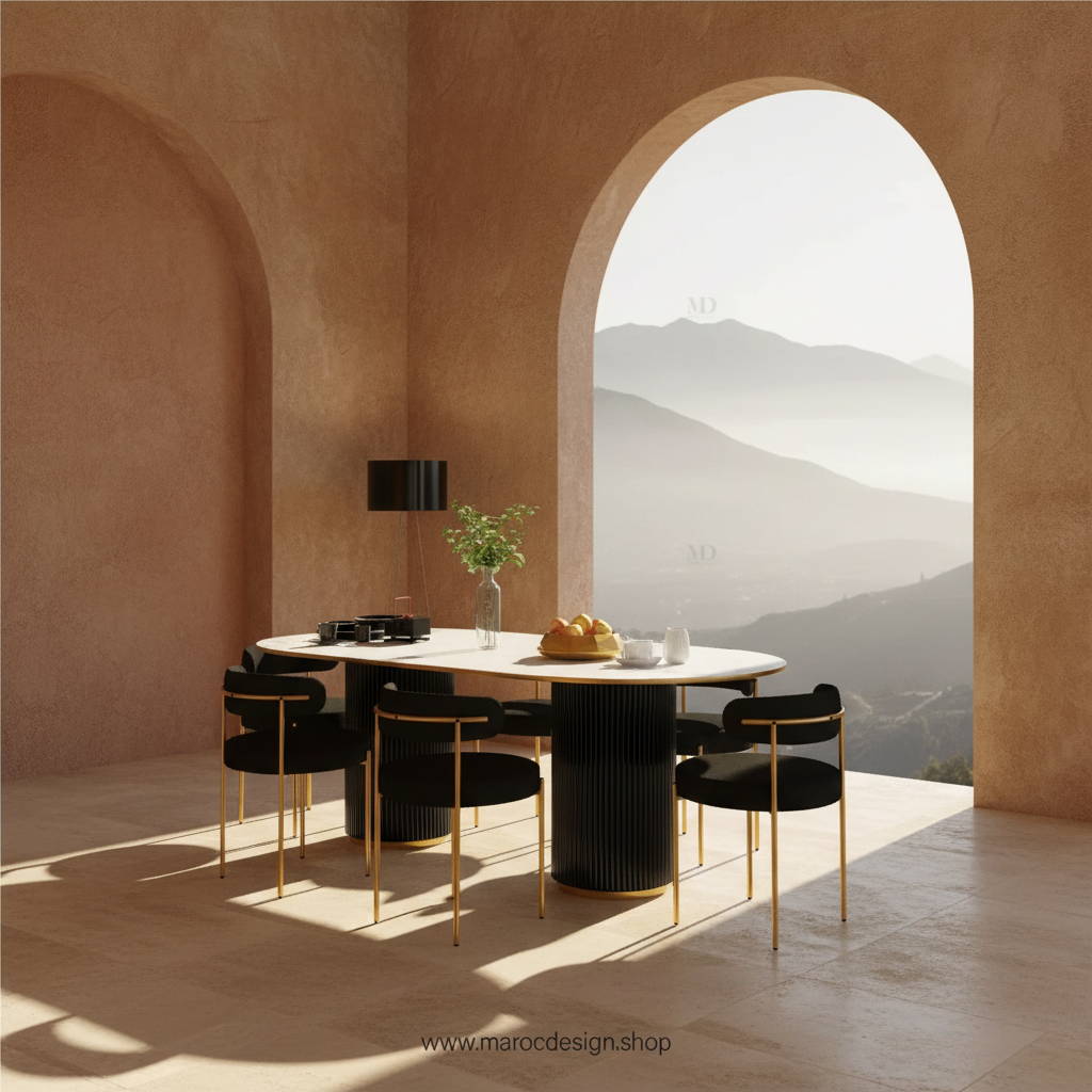 Table à manger LV 6 places PRESTIGIA – vue d'ambiance, intérieur contemporain, Maroc Design Casablanca