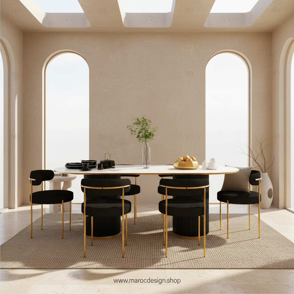 Table à manger LV 6 places PRESTIGIA – en situation dans une salle à manger luxe, Maroc Design Casablanca