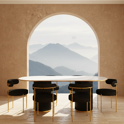 Table à manger LV 6 places PRESTIGIA – détail du plateau et de la finition, Maroc Design Casablanca