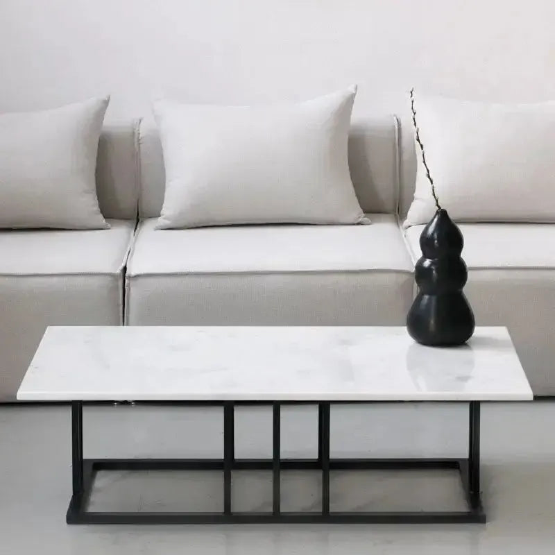 VISTA – Table Basse Graphique en MDF Effet Marbre avec Pieds en Métal Satiné / Maroc Design-Maroc Design-Blanc-Maroc Design