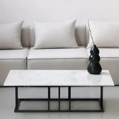 VISTA – Table Basse Graphique en MDF Effet Marbre avec Pieds en Métal Satiné / Maroc Design-Maroc Design-Blanc-Maroc Design