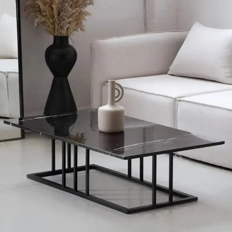 VISTA – Table Basse Graphique en MDF Effet Marbre avec Pieds en Métal Satiné / Maroc Design-Maroc Design-Noir-Maroc Design