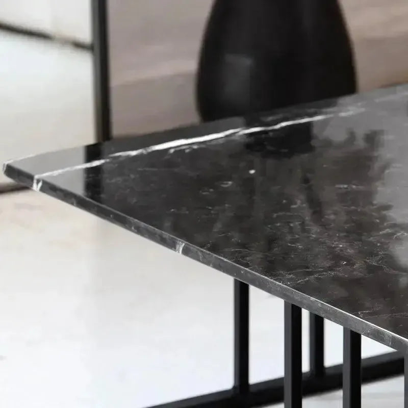 VISTA – Table Basse Graphique en MDF Effet Marbre avec Pieds en Métal Satiné / Maroc Design-Maroc Design-Noir-Maroc Design