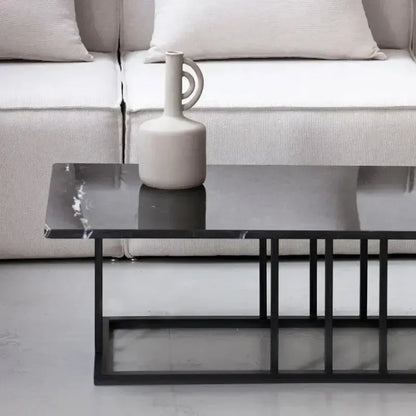 VISTA – Table Basse Graphique en MDF Effet Marbre avec Pieds en Métal Satiné / Maroc Design-Maroc Design-Noir-Maroc Design