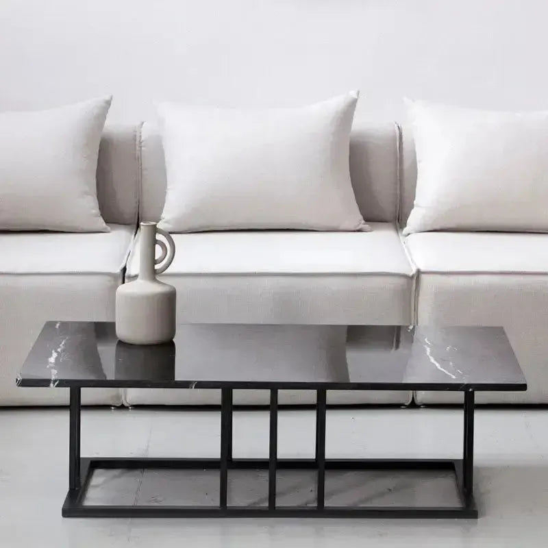 VISTA – Table Basse Graphique en MDF Effet Marbre avec Pieds en Métal Satiné / Maroc Design-Maroc Design-Noir-Maroc Design