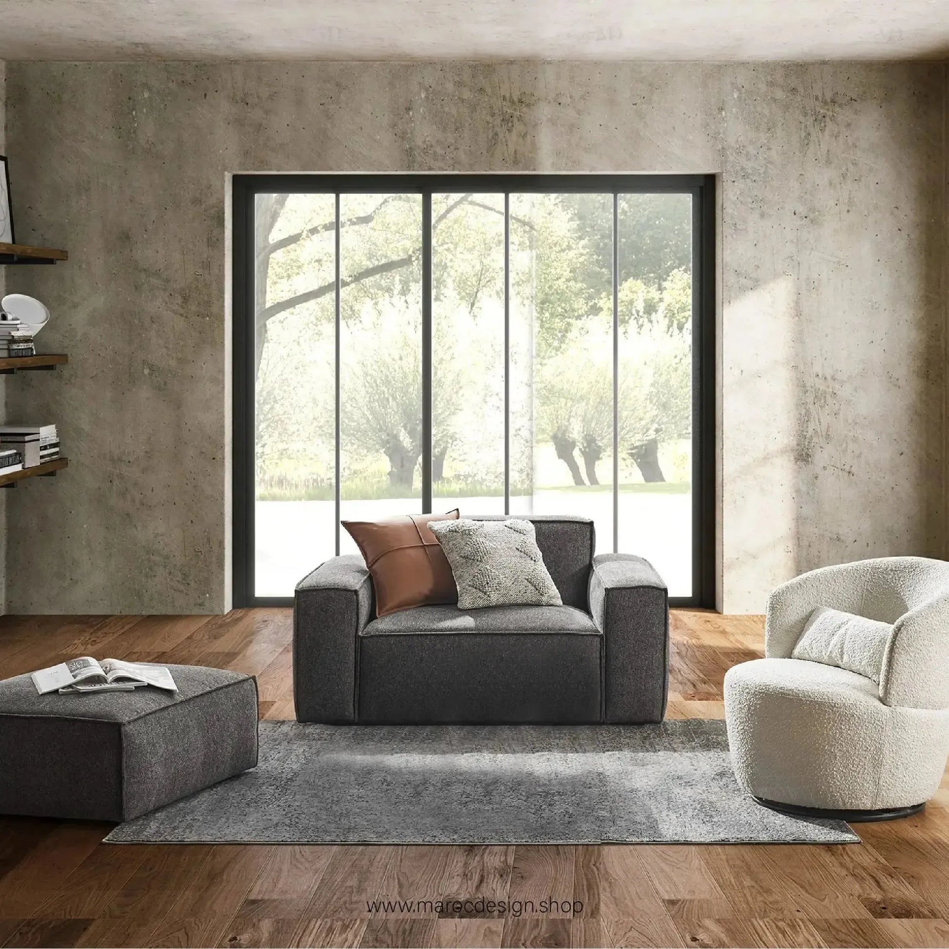 W Canapé avec 2 Accoudoir BOXTER - Élégance Moderne et Modulabilité-canapé, fauteil, Meridienne,-Maroc Design-Noir-Maroc Design