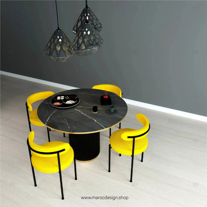 ZÉNITH / Table à Manger avec Chaises Jaunes / Élégance Contemporaine / Pilar Collection-Table à Manger-Maroc Design-80cm-Maroc Design