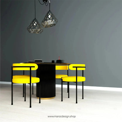 ZÉNITH / Table à Manger avec Chaises Jaunes / Élégance Contemporaine / Pilar Collection-Table à Manger-Maroc Design-80cm-Maroc Design