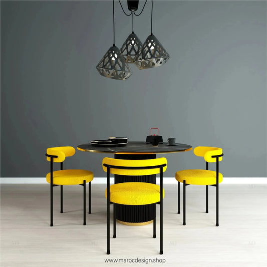 ZÉNITH / Table à Manger avec Chaises Jaunes / Élégance Contemporaine / Pilar Collection-Table à Manger-Maroc Design-80cm-Maroc Design