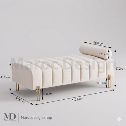 Banc Alma bouclé, ambiance chambre – Maroc Design