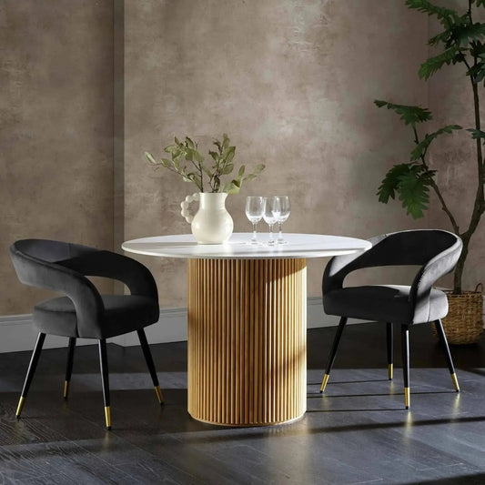 Table a manger BAMBO ronde marbre bois - Maroc Design
