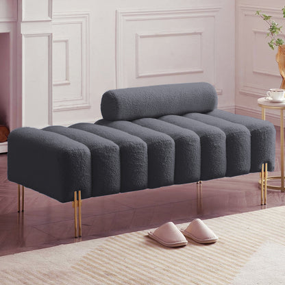 Banc Alma bouclé gris anthracite avec traversin et pieds dorés – Maroc Design