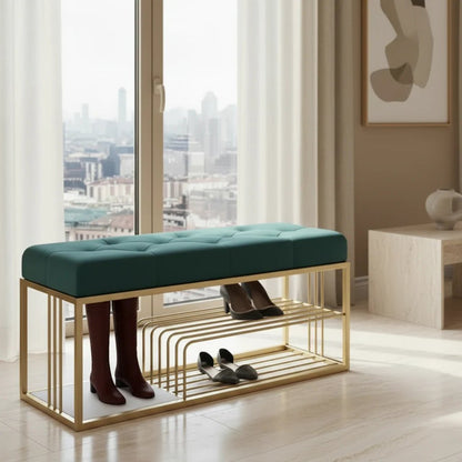 Banc d'entrée KALIBRE velours avec étagère — Maroc Design