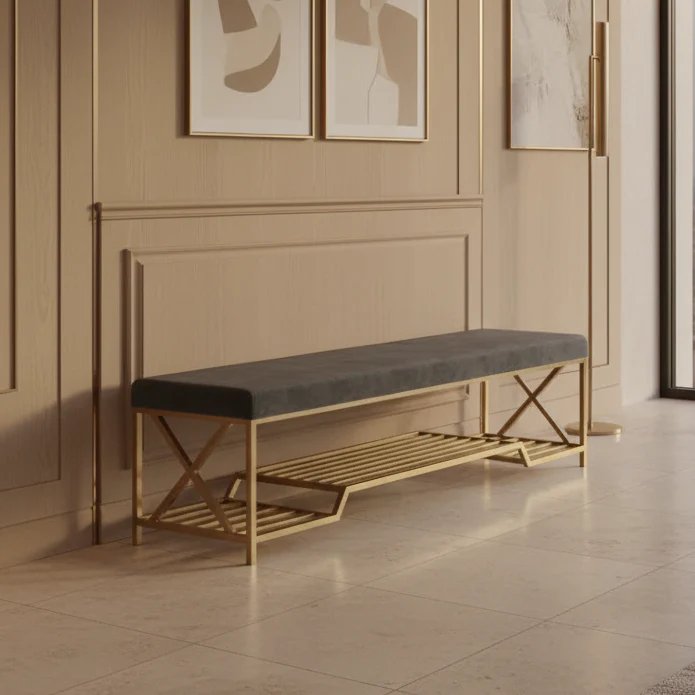Banc SOBRE velours avec étagère — Maroc Design