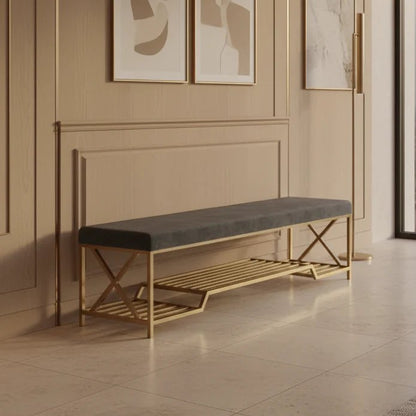 Banc SOBRE velours avec étagère — Maroc Design