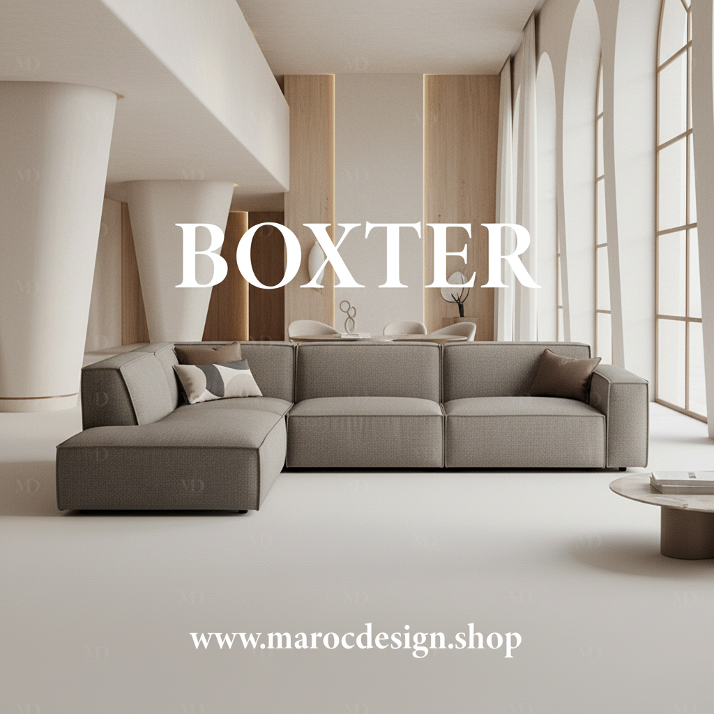Canapé d'angle modulable BOXTER 7 places en bouclette gris anthracite en ambiance séjour – Maroc Design