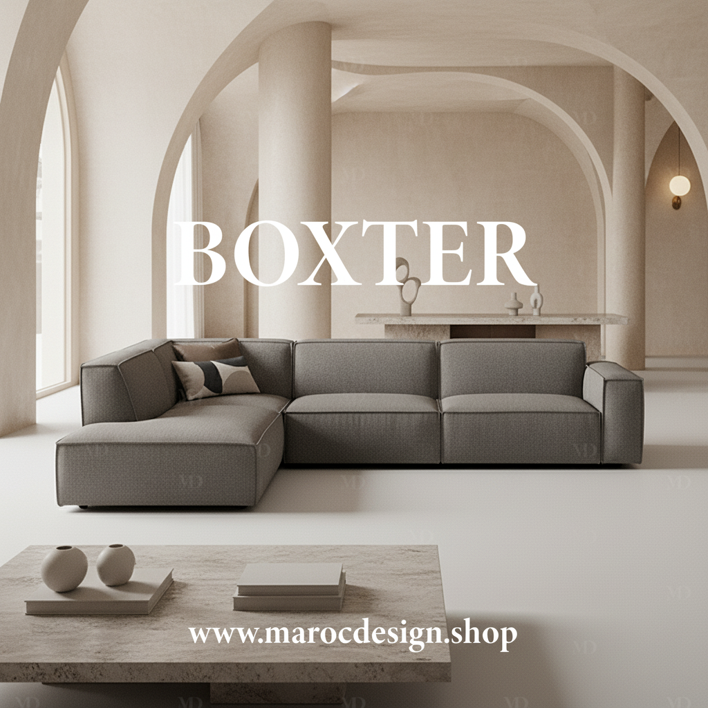 Canapé d'angle modulable BOXTER 7 places en bouclette gris anthracite en ambiance salon design – Maroc Design