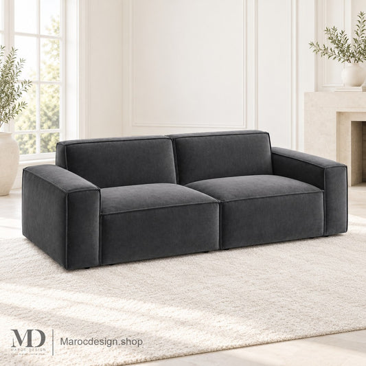 Canapé CELUSSO anthracite à deux assises et deux accoudoirs en intérieur lumineux — Maroc Design