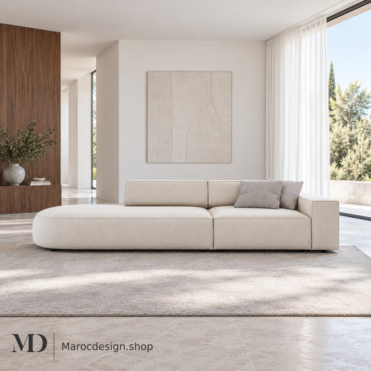 JODIE – Canapé 3 Places Modulaire Beige Gauche & Droite — mise en scène lumineuse, Maroc Design