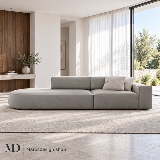 JODIE – Canapé 3 Places Modulaire Grège Gauche & Droite — mise en scène lumineuse, Maroc Design