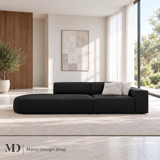 JODIE – Canapé 3 Places Modulaire Noir Gauche & Droite — mise en scène lumineuse, Maroc Design