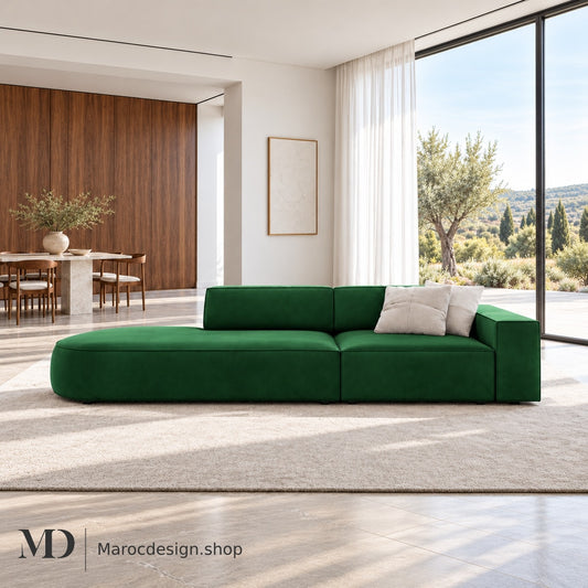 JODIE – Canapé 3 Places Modulaire Vert Bouteille Gauche & Droite — mise en scène lumineuse, Maroc Design