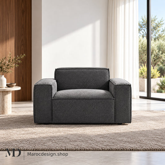 Canapé Module BOXTER 2 Accoudoirs — Modulable, Velours & Bouclette, 4 Coloris — mise en scène lumineuse, Maroc Design