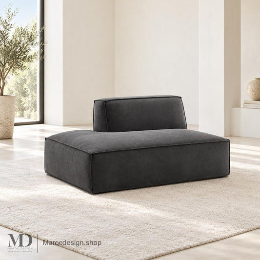 Module méridienne BOXTER anthracite avec dossier décalé à droite en intérieur lumineux — Maroc Design