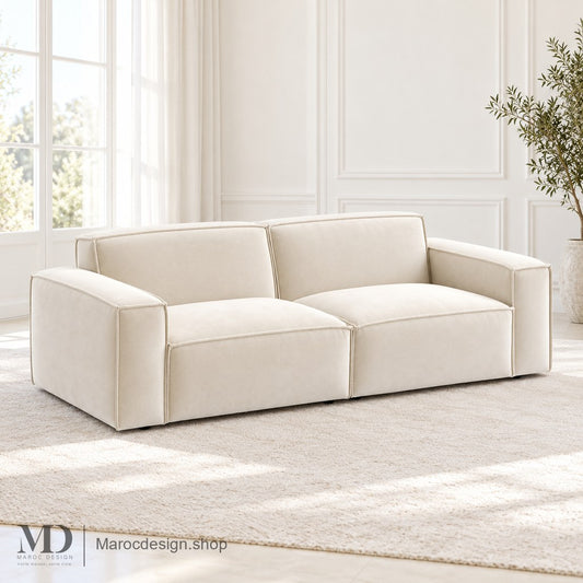 Canapé SELVIA crème à deux assises et deux accoudoirs en intérieur lumineux — Maroc Design