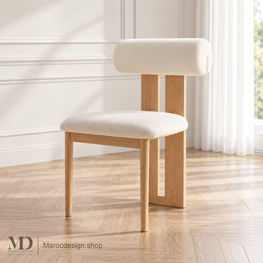 Chaise SKY crème avec piètement bois clair en intérieur lumineux — Maroc Design