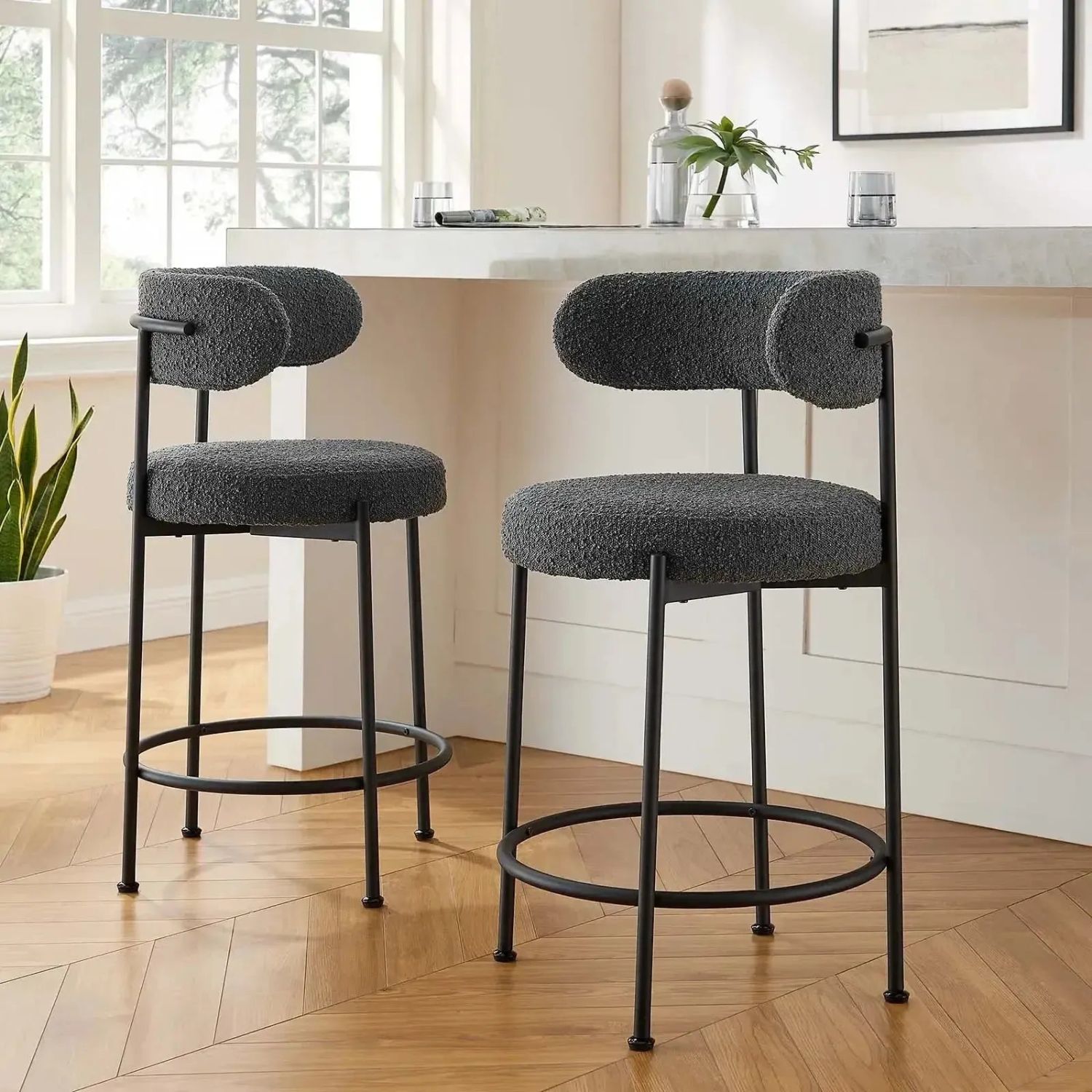 Tabouret de bar CHAISY velours bouclette - Maroc Design