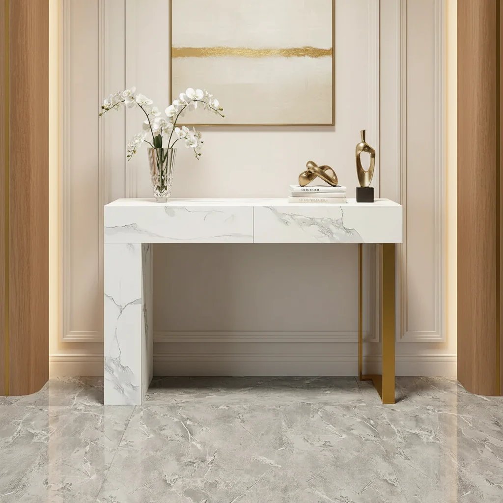Console coiffeuse GRANADA blanc 2 tiroirs — Maroc Design
