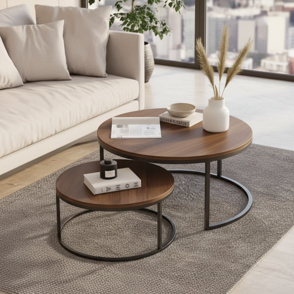 Duo de tables basses LUXURIA effet marbre et métal vieilli — Maroc Design