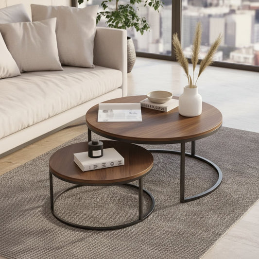 Duo de tables basses LUXURIA effet marbre et métal vieilli — Maroc Design