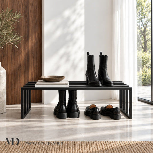 BAVIO – Étagère à Chaussures Design Entrée & Chambre — mise en scène lumineuse, Maroc Design