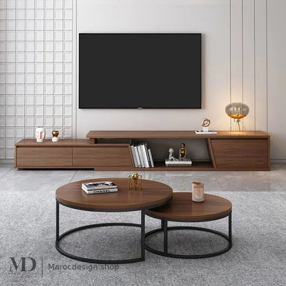 Meuble TV FERO noyer, ambiance salon moderne – Maroc Design Casablanca
