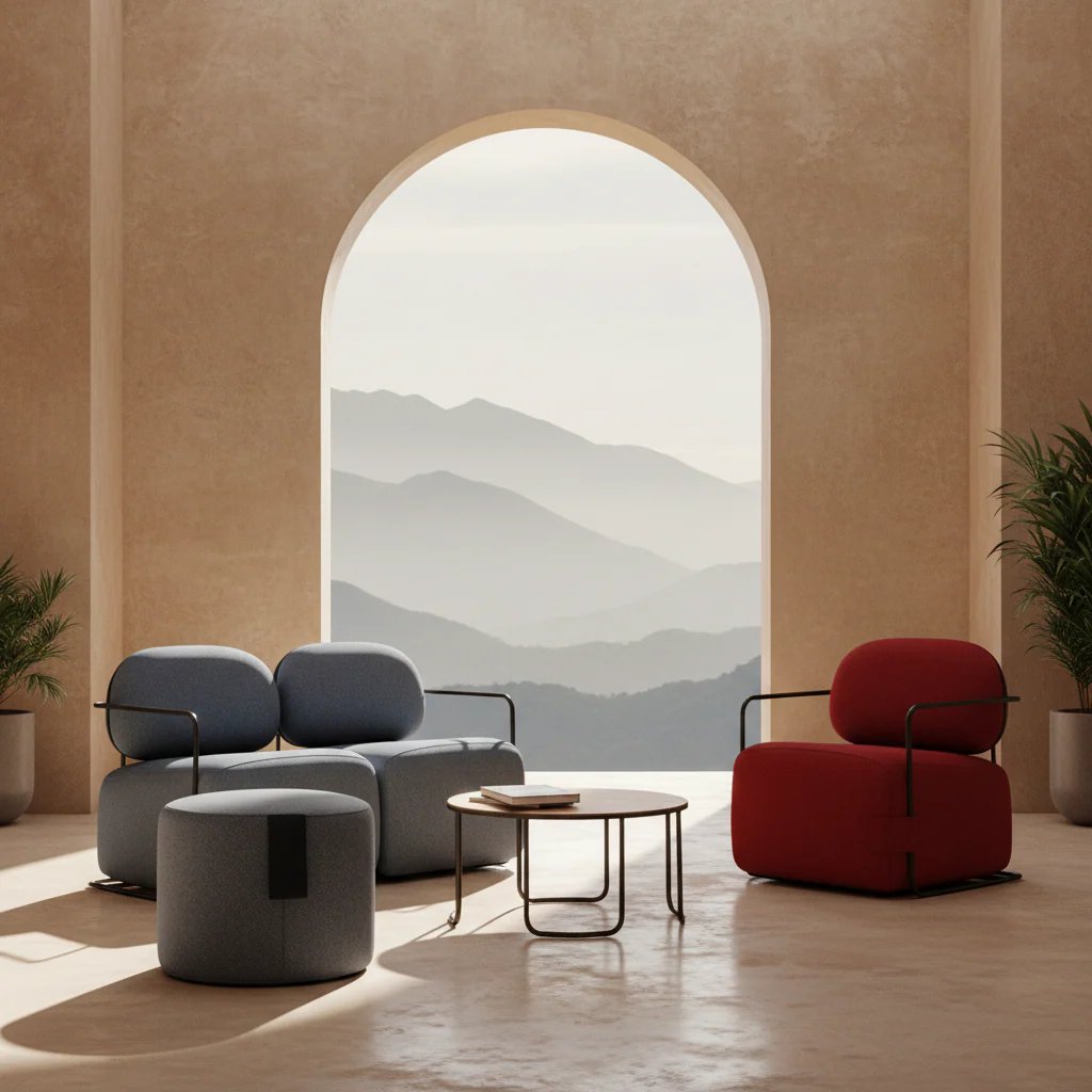Ensemble salon KANO canapé fauteuil pouf table basse — Maroc Design