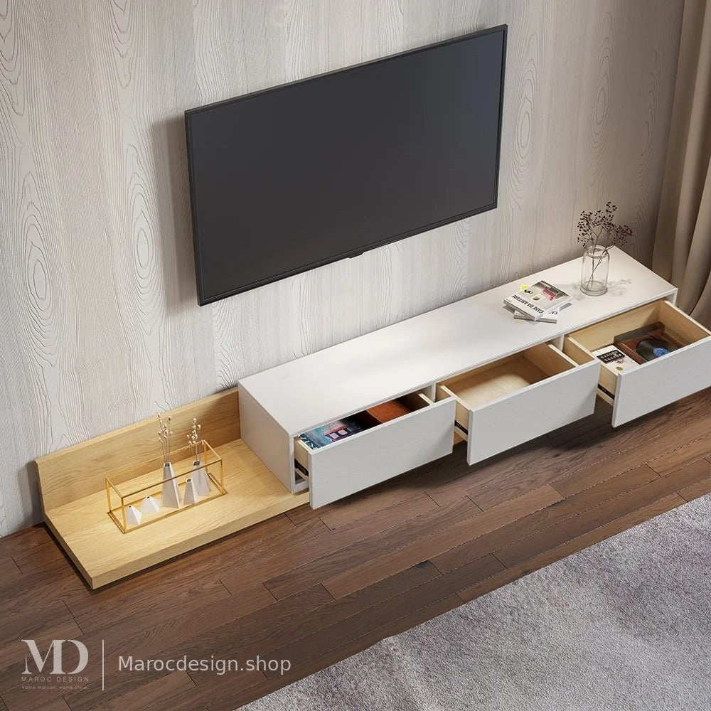Meuble TV KAYLA blanc extensible – salon design, Maroc Design Casablanca