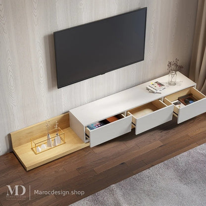 Meuble TV KAYLA blanc extensible – salon design, Maroc Design Casablanca