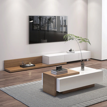 Meuble TV KAYLA blanc avec table basse ambiance salon – Maroc Design