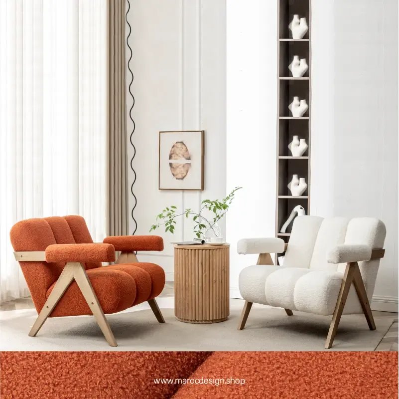 Fauteuil KIEVE velours bouclette orange - Maroc Design