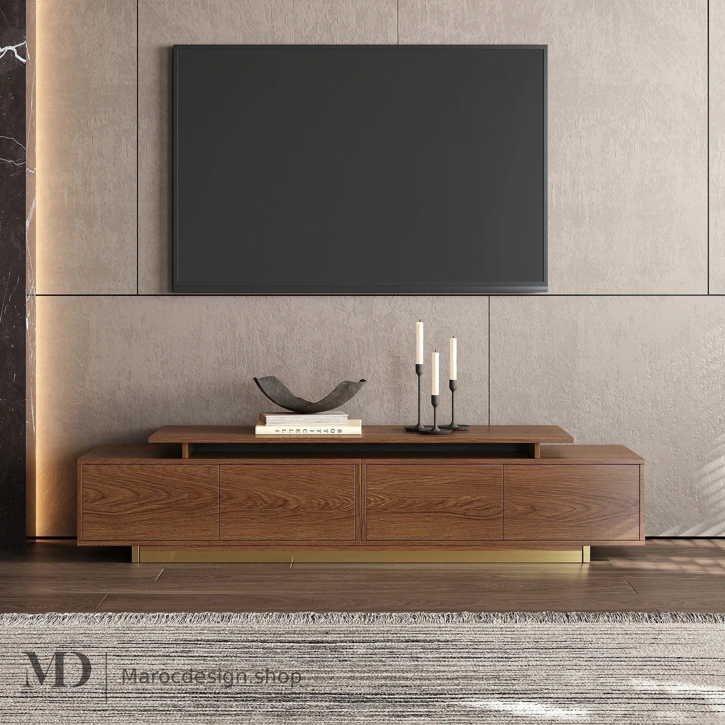 Meuble TV LINEA chêne, rangements et tiroirs – Maroc Design