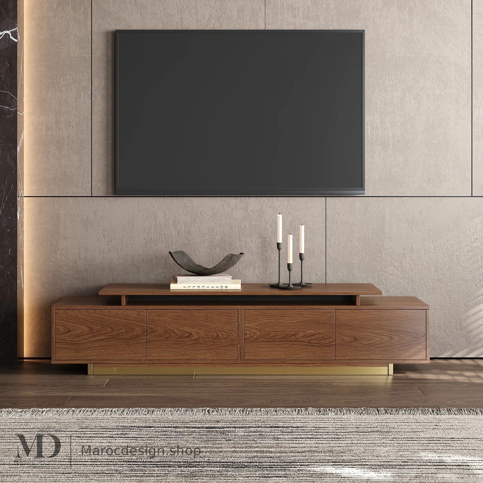 Meuble TV LINEA chêne, rangements et tiroirs – Maroc Design