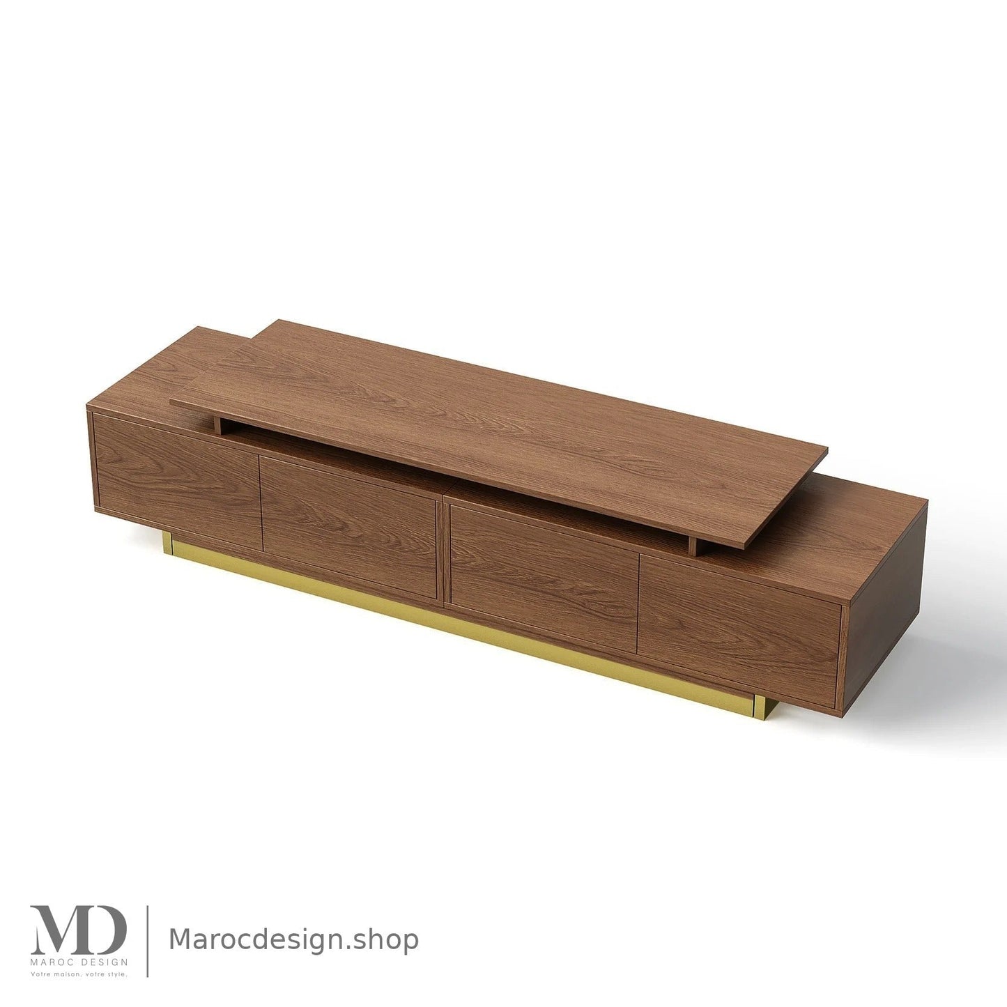 Meuble TV LINEA chêne, base métallique dorée – Maroc Design