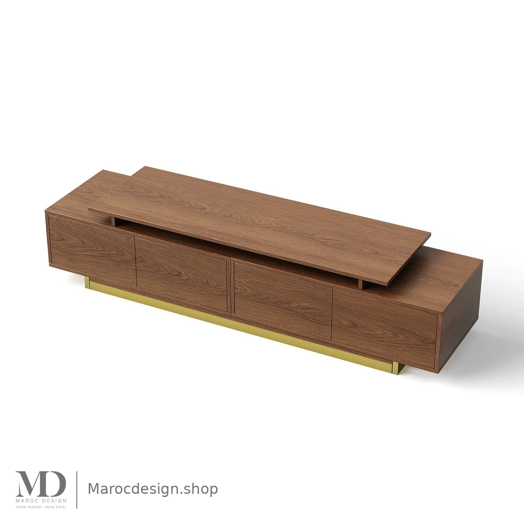 Meuble TV LINEA chêne, base métallique dorée – Maroc Design
